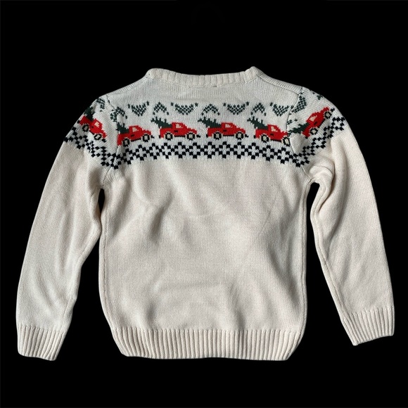 Brooklyn Boys Kids Fair Isle Sweater Hat Set Cream Red Truck Nordic Holiday NWT - Picture 2 of 6